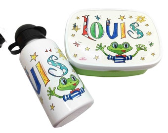 Kinderfrühstücksset Frosch, Brotdose und Trinkflasche