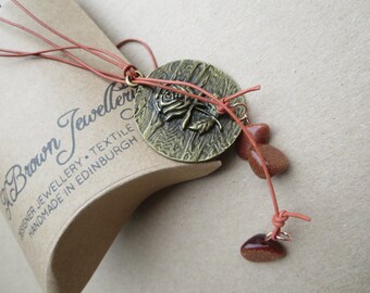 Rose Pendant Lariat, Pendant lariat, Gold Nugget Necklace, Copper Pendant Lariat, Edinburgh Jewellery Designer, Scottish Jewellery, U.K
