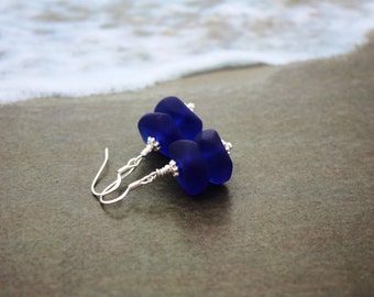 Cobalt Blue Sea Glass Earrings, Seaglass Earrings, Beach Glass Earrings, Sea Glass Jewelry, Seaglass Jewely, Beach Wedding Ocean Jewelry 090