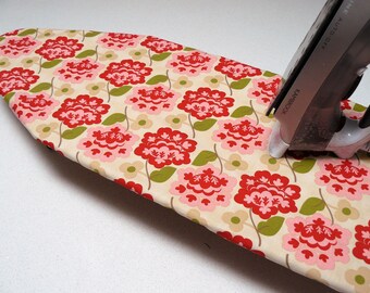 Ironing Board Cover TABLE TOP - retro flowers in pink red and fawn