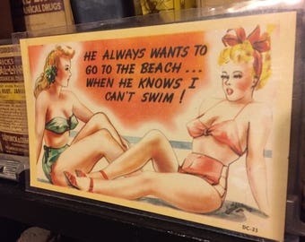 Vintage bikini girls post card unused