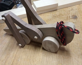Handcrafted Wood Grasshopper Pull Toy
