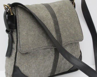 WAXED DENIM SADDLEBAG by Elizabeth Z Mow Grey on Gray with Leather