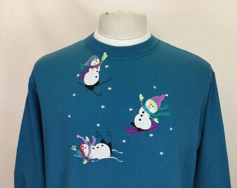Embroidered Snowmen Christmas Jumper