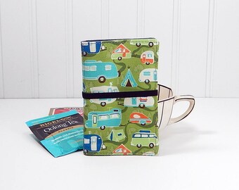 Camper Tea wallet - fabric teabag caddie - tea bag case - 4 pockets - holiday gift - gift for tea drinker - gift for camper
