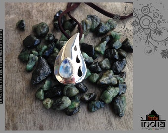 Rainbow Moonstone Tear Drop Silver Pendant