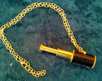 Telescope Necklace/ Spyglass Necklace Brass With Leather Cover