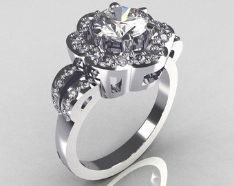 Classic 14K White Gold 1.0 Carat CZ Diamond 2011 Trend Engagement Ring R108-14KWGDCZ
