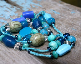Vintage Large Glass Beaded Necklace . Unique Glass Beads .