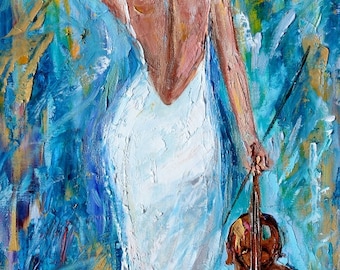 Violin Melody painting original music series palette knife oil paint impressionism and mixed media on canvas art by Karen Tarlton