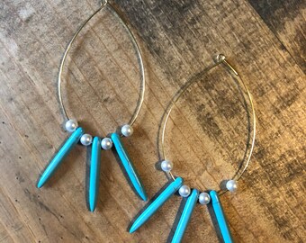 Turquoise & Pearl Statement Earrings, Drop Earrings, Dangle Earrings