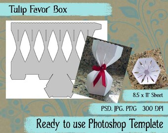 Digital Template: “Tulip Favor Box” DIY Digital Tulip Favor Box Photoshop Template Party Favor Crafting Supplies