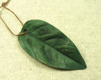 LEAF PENDANT, One of a Kind, Stoneware Handmade Leaf, Reversible, Terra Sigillata Finish Both Sides, Happiness Symbol, Jewelry Component