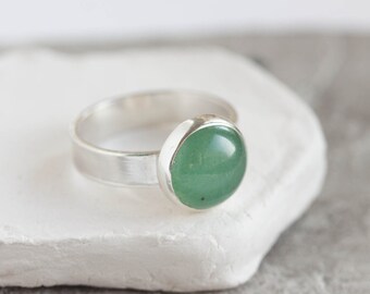 Titan - Sterling silver ring with green aventurine, solitaire ring, natural stone ring