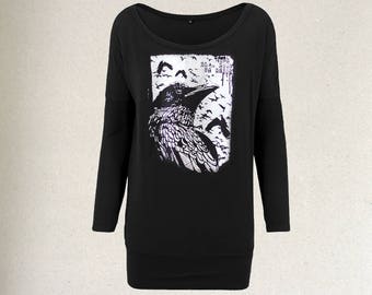 handprinted longpullover crow raven occult