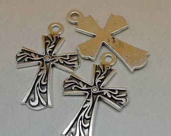 4 CROSS Charms Antique Silver Beautiful Detailed Design Vintage Style Cross Charms Charm Bracelet Bangle Bracelet Pendants #893