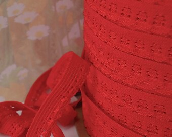 5yd Stretch Lace Red Skinny Elastic Ribbon Trim with Decorative Edging for Headbands Sewing lingerie Single sided Edging Elastic by the yard