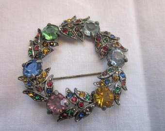 Fred Gray Vintage 1930's Rhinestone Wreath Brooch Signed