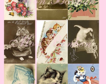 Vintage Cats Kitties and Feline Photographs and Postcards Digital Collage Sheet - INSTANT DOWNLOAD