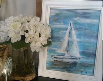 Sailboat painting, 8x10in acrylic on canvas