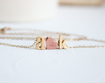 Valentines Day Gift for Her, Couples necklace, Love necklace, initial heart necklace, Initial Necklace, Gold Necklace