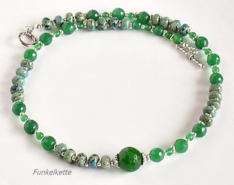 Femenin agate Green Necklace Green Jewelry green gem jewelry jasper Rondelle Pearl