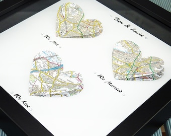 We met We married We Live. Heart Map Print. Wedding Gift. Anniversary Gift. Engagement gift. Paper Anniversary gift. First Anniversary Wife