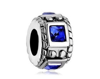 Sapphire Bead, Spacer Bead, Large Hole Bead, European Bead, Charm Bead, Add a Bead, Charm Bracelet, European Charm, Big Hole Bead, Blue