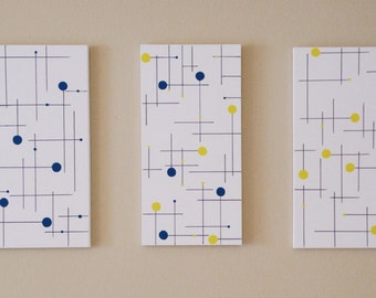 Mid Century Modern Wall Art Atomic 1950s set of 3