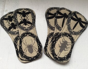 1 Wingless Cloth Pantyliner with PUL - Bugs - Spotting, Light Flow, Incontinence, Daily Liner, Contour Liner, Wingless Liner