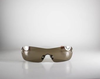 ONYX Vintage Sunglasses Unisex Silver Metal Plastic Shield 2000 ONYS151E-2