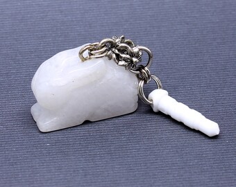 White Quartz Stone Bunny Rabbit - Woodland Mobile Dust Plug Charm, Mini Chainmaille, Headphone Jack Cell Phone Accessory