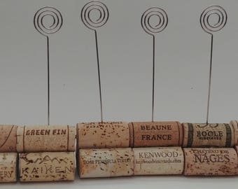 Set of 6 Swirl Wire Upcycled Cork Card Holder, table number holder, photo holder, party supplies, wedding supplies
