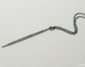 FLASH SALE Pave Diamond Spike Necklace, Oxidized Sterling Silver, Gold Filled, Genuine Diamonds