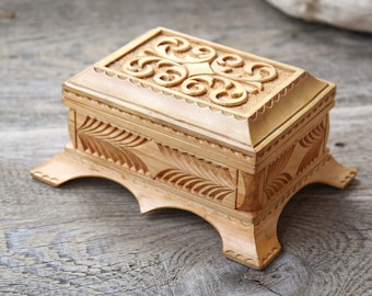 Jewelry casket box vintage wood trinket box carved wooden box antique jewelry box chest box ranch decor rustic decor handmade handcarved box