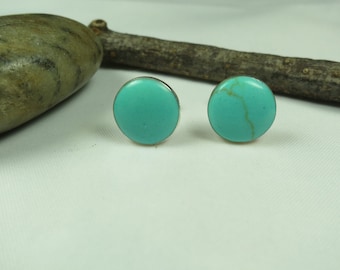 Turquoise stud earrings set in sterling silver 7 or 9 mm in diameter