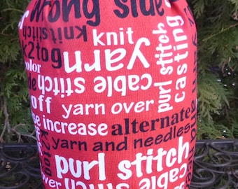 Knitting project bag, work in progress bag, crochet project bag, Knitting Words, Suebee