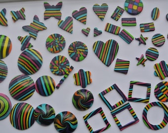 set of 90 pieces, polymer clay, different shapes