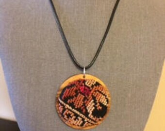 Handmade Palestinian Necklace Embroidery With Olive Wood