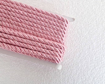 1.1 yards pink , 5 mm twist cord, twisted , Wrapped Thread Cord, Satin Twisted cord , Decoration,Fabric Rope Trim Accent for Crafting