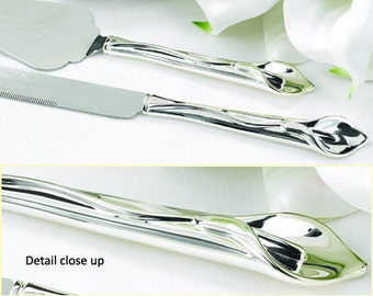 Personalized Cake Server & Knife Set with Calla Lily Handles