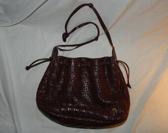 Vintage Etienne Aigner Designer Purse / Handbag - Reddish Brown woven leather strips - 11" X 10" X 3 3/8" 26-5