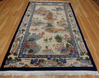 Chinese Rug 5' 1 x 8' 6 Cream Wool Carpet