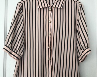 Black and pink striped 80's blouse size small to medium