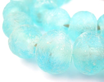 32 Jumbo Clear Marine Recycled Glass Beads - Ghana Glass Beads - Round Glass Beads - Fair Trade Beads - Blue Glass Beads (RCY-RND-BLU-980)