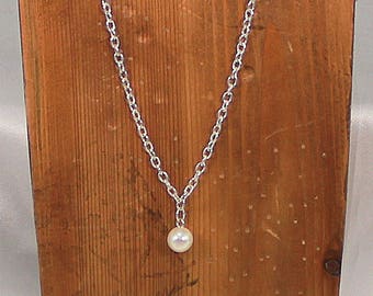 Pearl drop necklace, necklace silver and pearl, faux pearl charm necklace, single ivory cream pearl necklace.