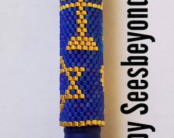 Hanukkah Beaded Pen Cover with G2 Blue Pen