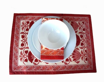 Indian wood block Printed Placemats in red and coral