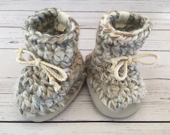 Baby Slippers/ Booties in Fossil