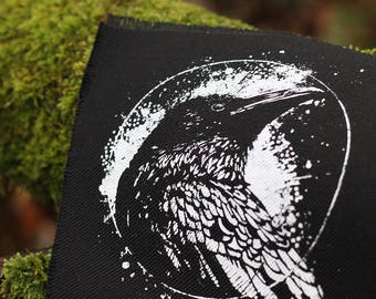 handprinted patch crow raven occult